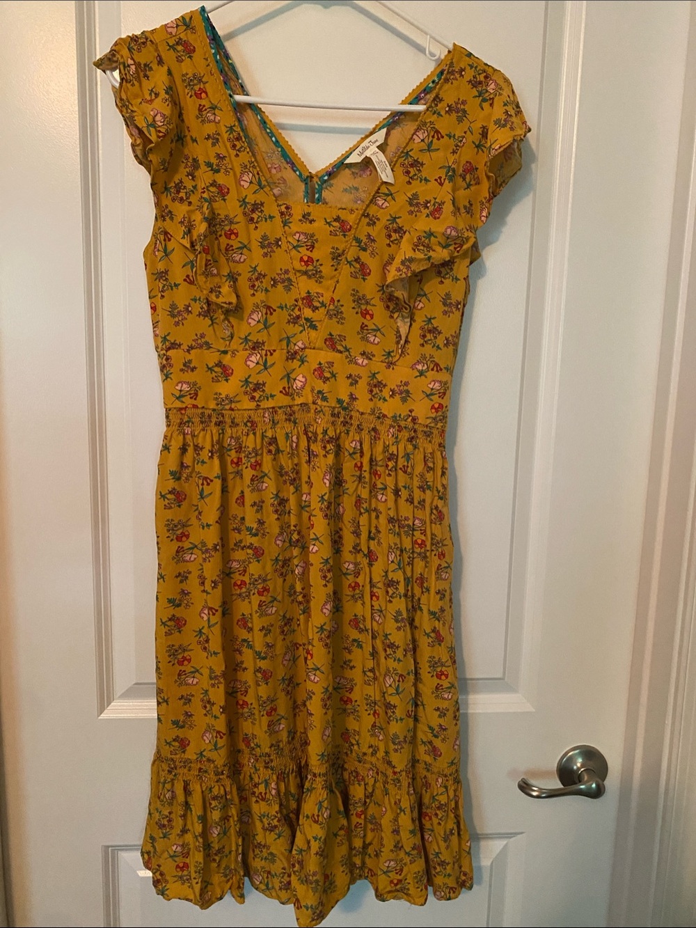 Matilda Jane Mustard Floral Midi Dress with Teal Accent